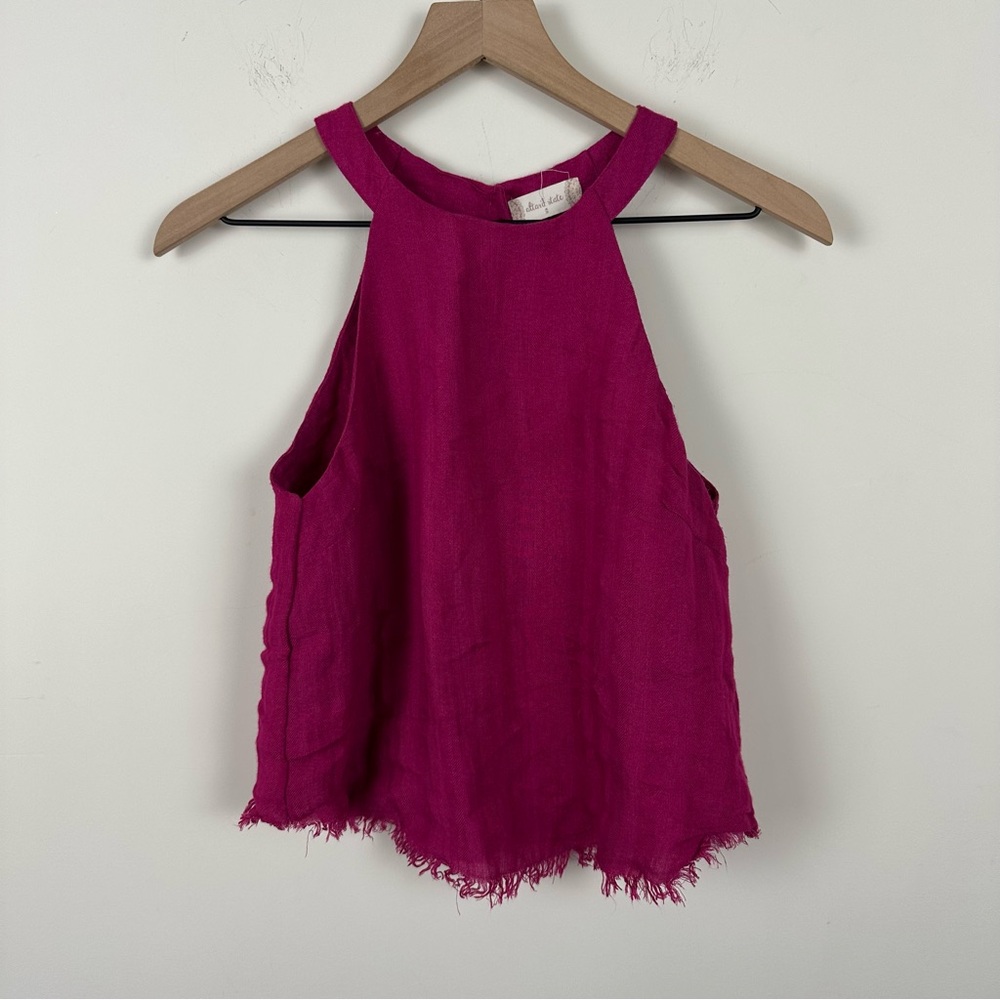 Altar'd State Magenta Pink Sleeveless High Neck Raw Hem Tank Top, S